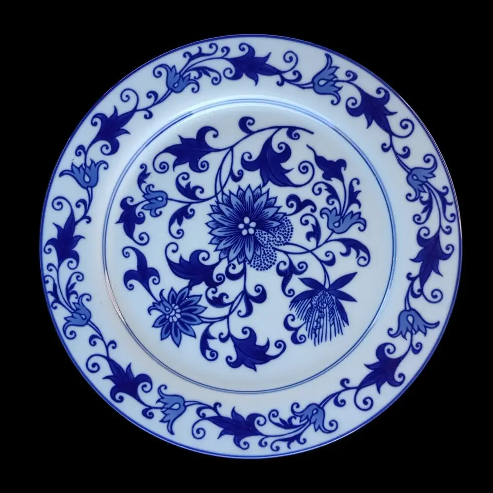 Bombay Co Asian Garden Blue White Porcelain Dinner Plates Set of 8 Chinoiserie